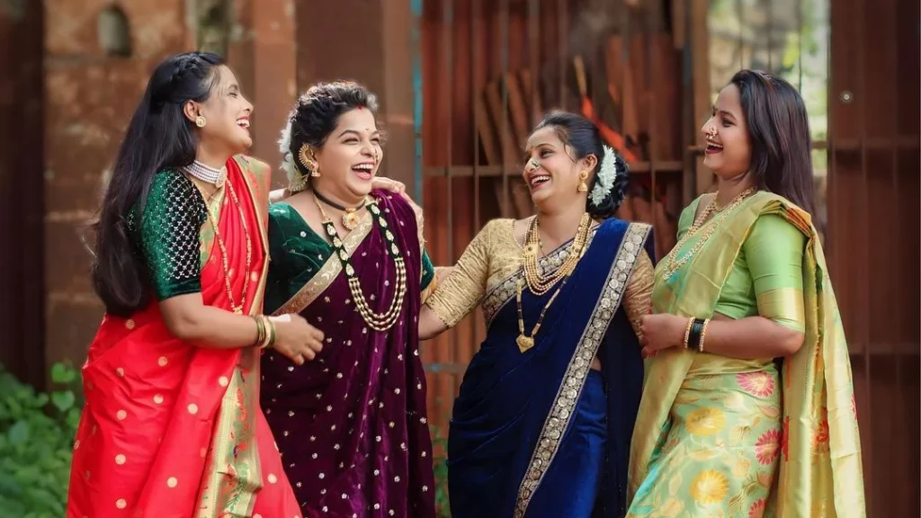 group of woman laughing, indian style, indian clothes, happy family photography, popular type of portrait photography