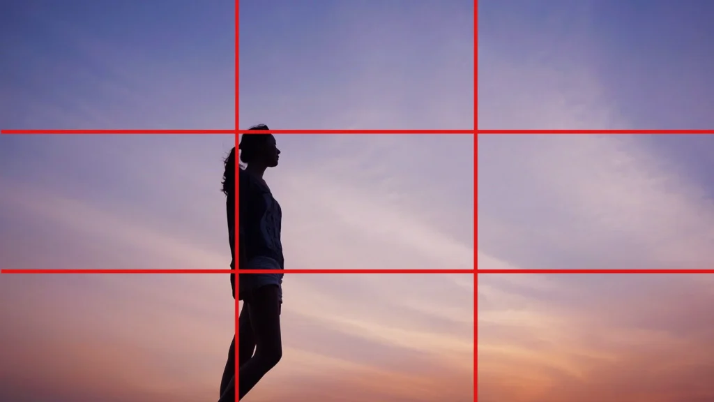 rule of thirds applied on a silhouette portrait photo of a woman