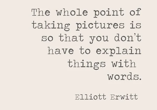 The whole point of taking pictures is so that you don't have to explain things with words. Elliott Erwitt photography quote, inspirational instagram quotes