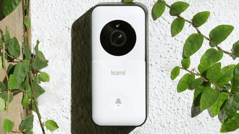 photo of a doorbell camera on a white wall, the best amazon doorbell cameras in 2024, leaves on a wall, photo of a doorbell camera