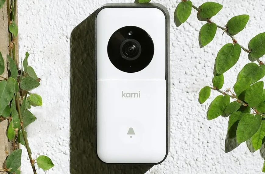 photo of a doorbell camera on a white wall, the best amazon doorbell cameras in 2024, leaves on a wall, photo of a doorbell camera